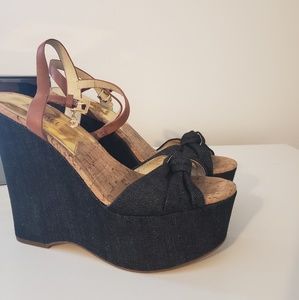 Denim Platform wedge sandals